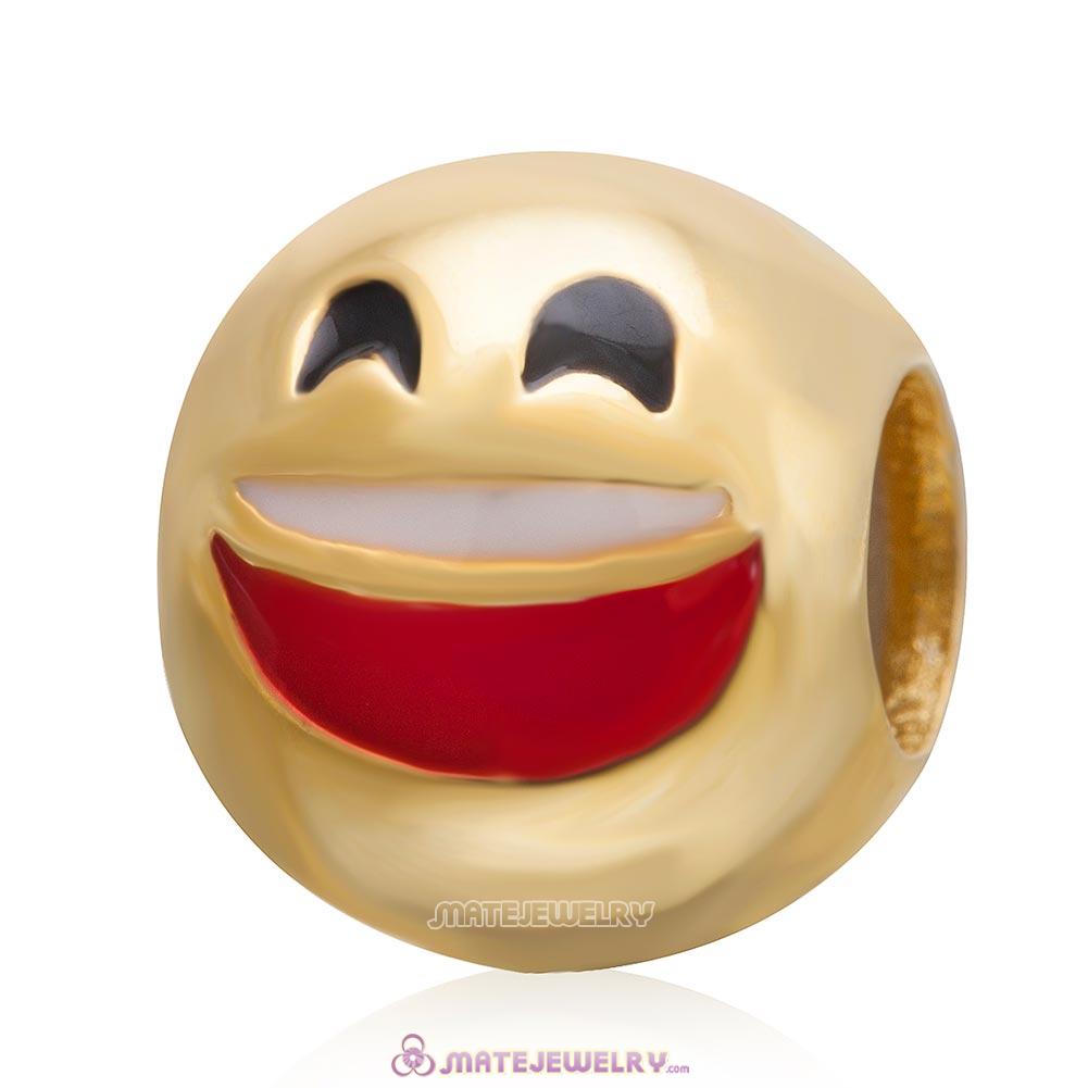 Gold Plated Emoji Laugh Sterling Silver European Style Face Beads