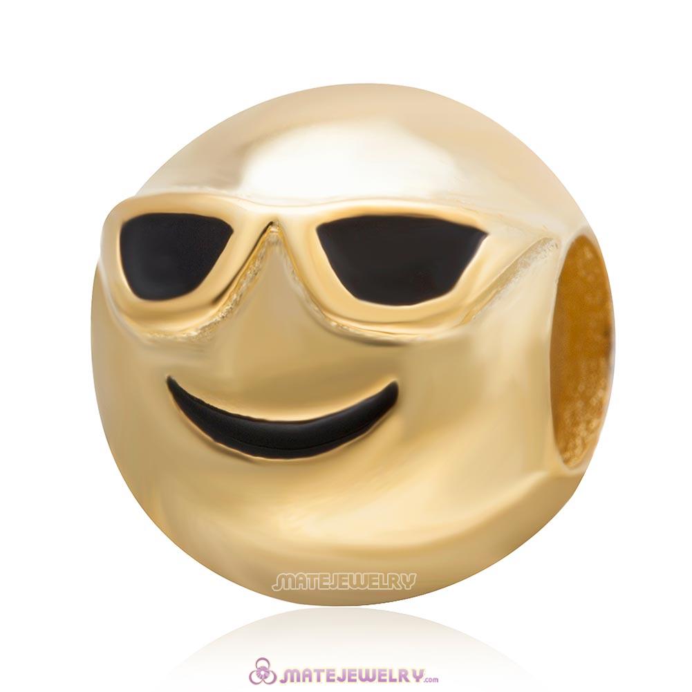 Gold Plated Emoji Proud Sterling Silver European Style Face Beads