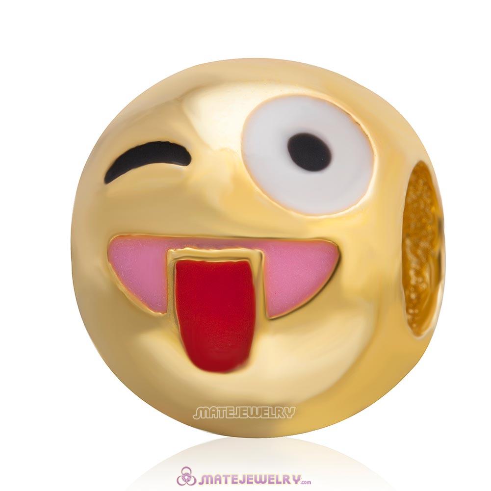 Gold Plated Emoji Naughty Sterling Silver European Style Face Beads