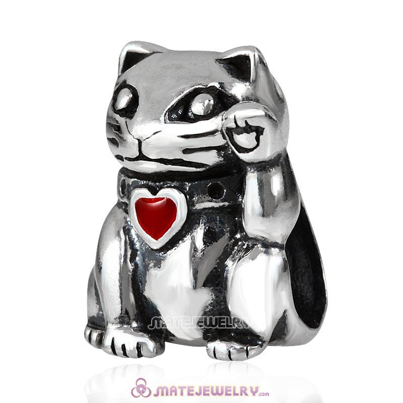 Wholesale European Sterling Silver Chinese Lucky Cat Charm