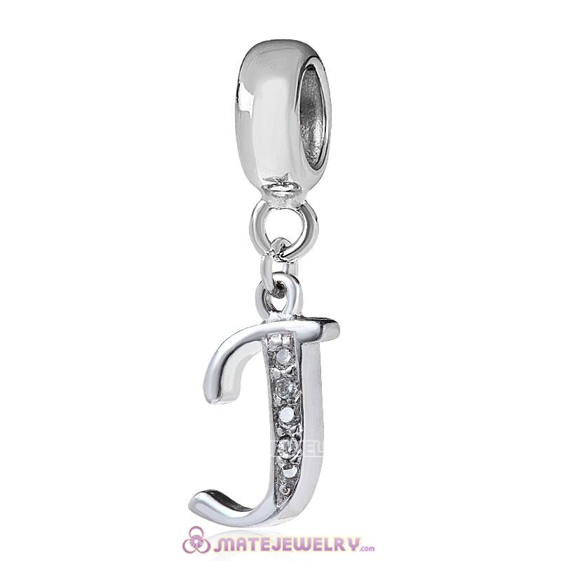 Sterling Silver Dangle Alphabet J Beads with White CZ Stone