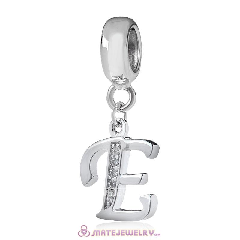 Sterling Silver Dangle Alphabet E Beads with White CZ Stone