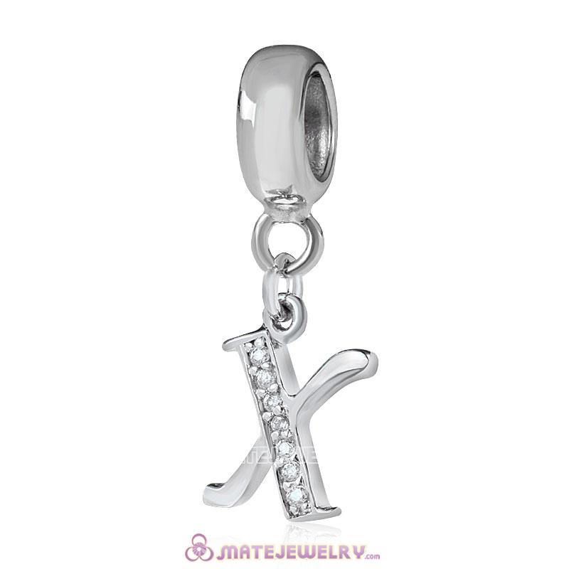 Sterling Silver Dangle Alphabet X Beads with White CZ Stone