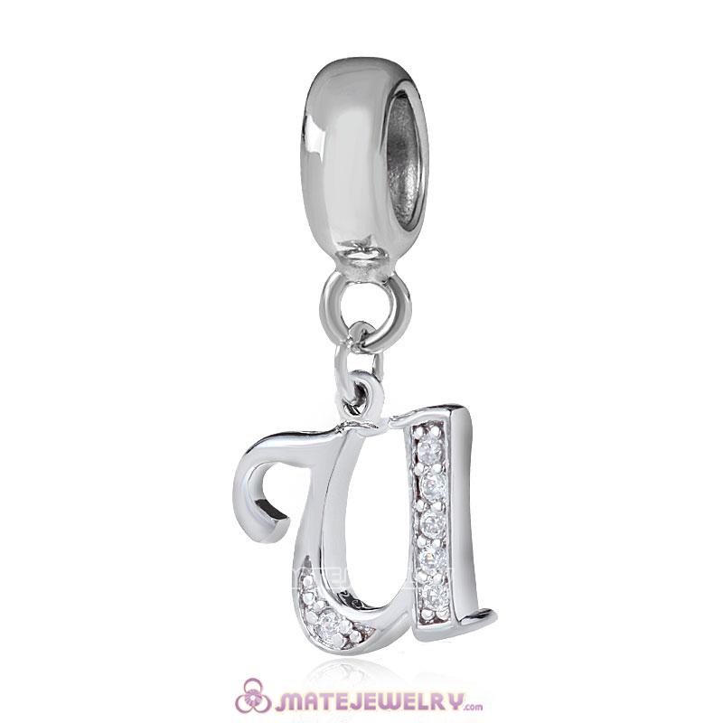 Sterling Silver Dangle Alphabet U Beads with White CZ Stone