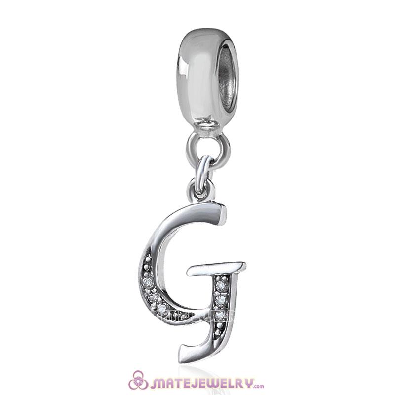 Sterling Silver Dangle Alphabet G Beads with White CZ Stone