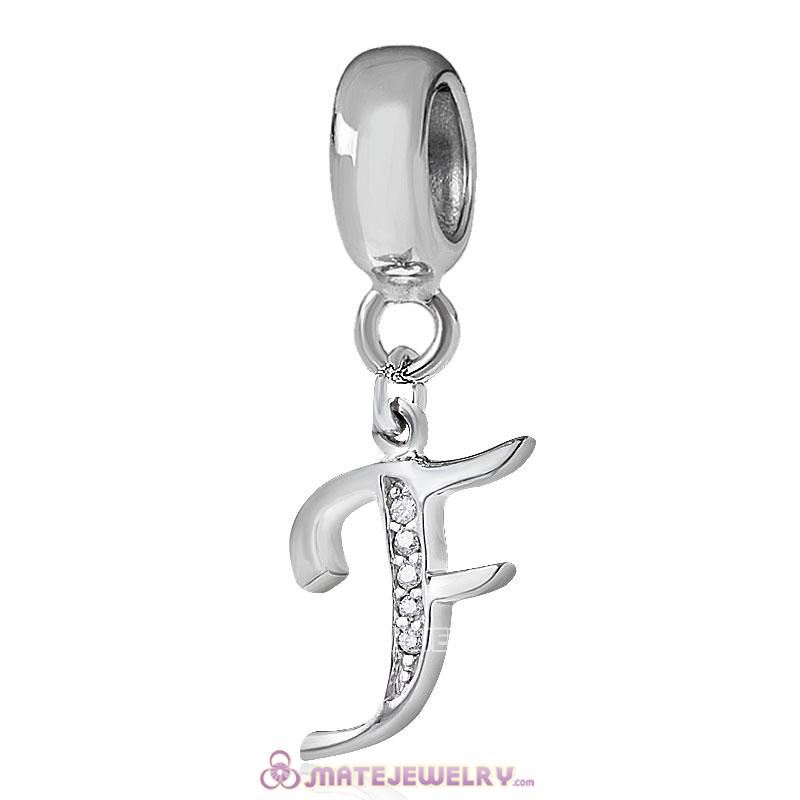 Sterling Silver Dangle Alphabet F Beads with White CZ Stone