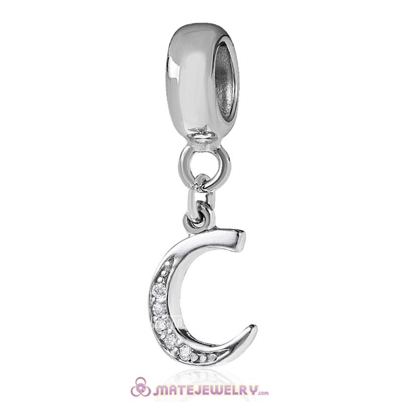 Sterling Silver Dangle Alphabet C Beads with White CZ Stone