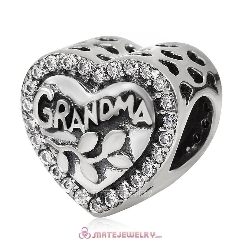 Grandma Heart CZ Charm Bead
