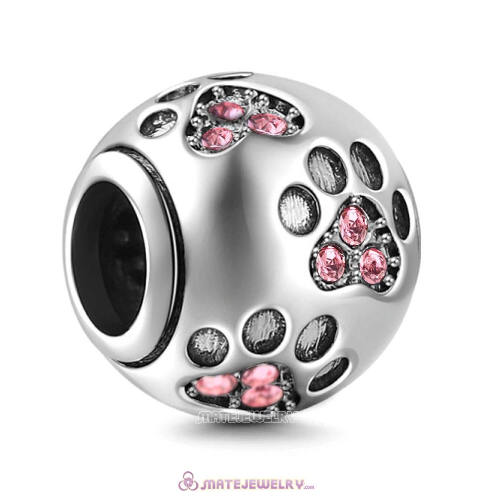 Pink Crystal Paw Prints Charms Beads