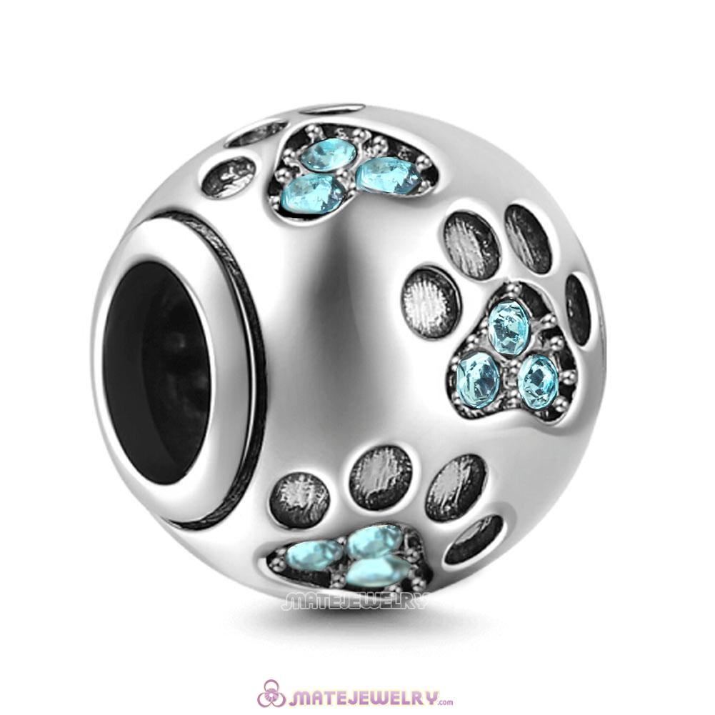 Aquamarine Crystal Paw Prints Charms Beads