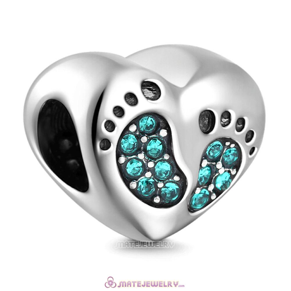Blue Zircon Crystal Baby Footprint Heart Charms Beads
