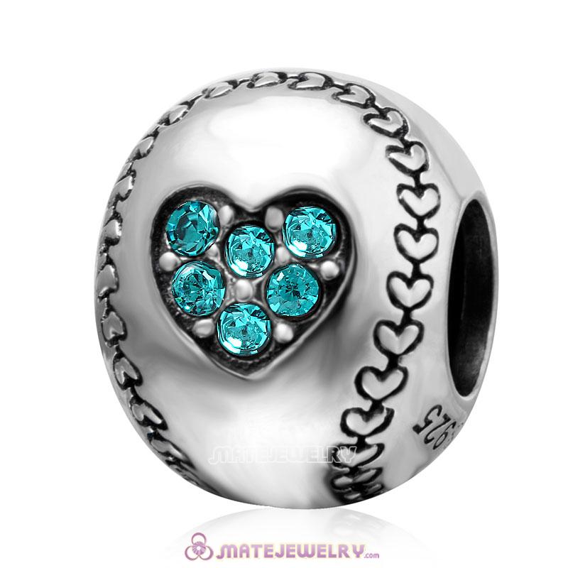 Blue Zircon Crystal Baseball Ball Charm Beads