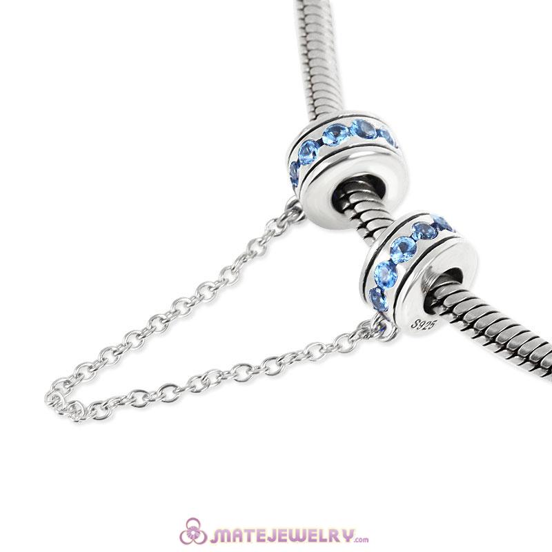 Light Sapphire CZ Safety Chain For Bracelets 925 Sterling Silver