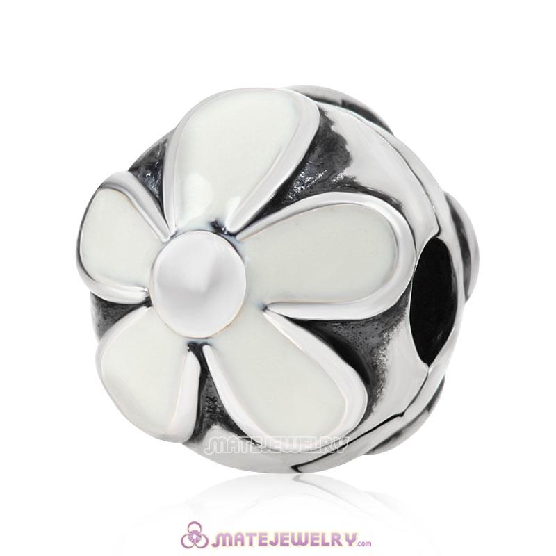 Sterling Silver Darling Daisies White Enamel Clip Beads 