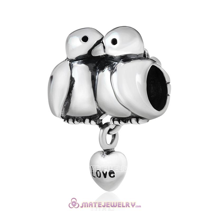 Wholesale 925 Sterling Silver European Lovebirds Charms Bead