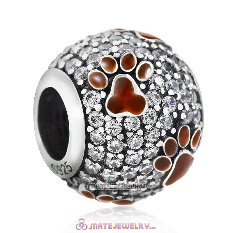 925 Silver Coffee Animal Pawprint Charm Beads