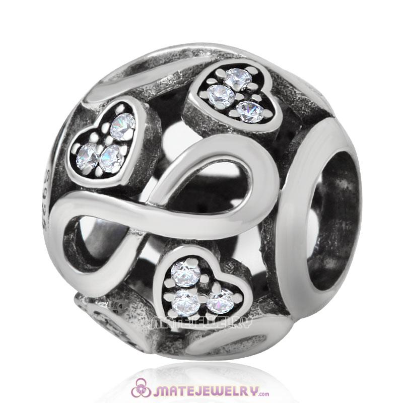 Infinite Love Charm 925 Sterling Silver Bead with White Stones