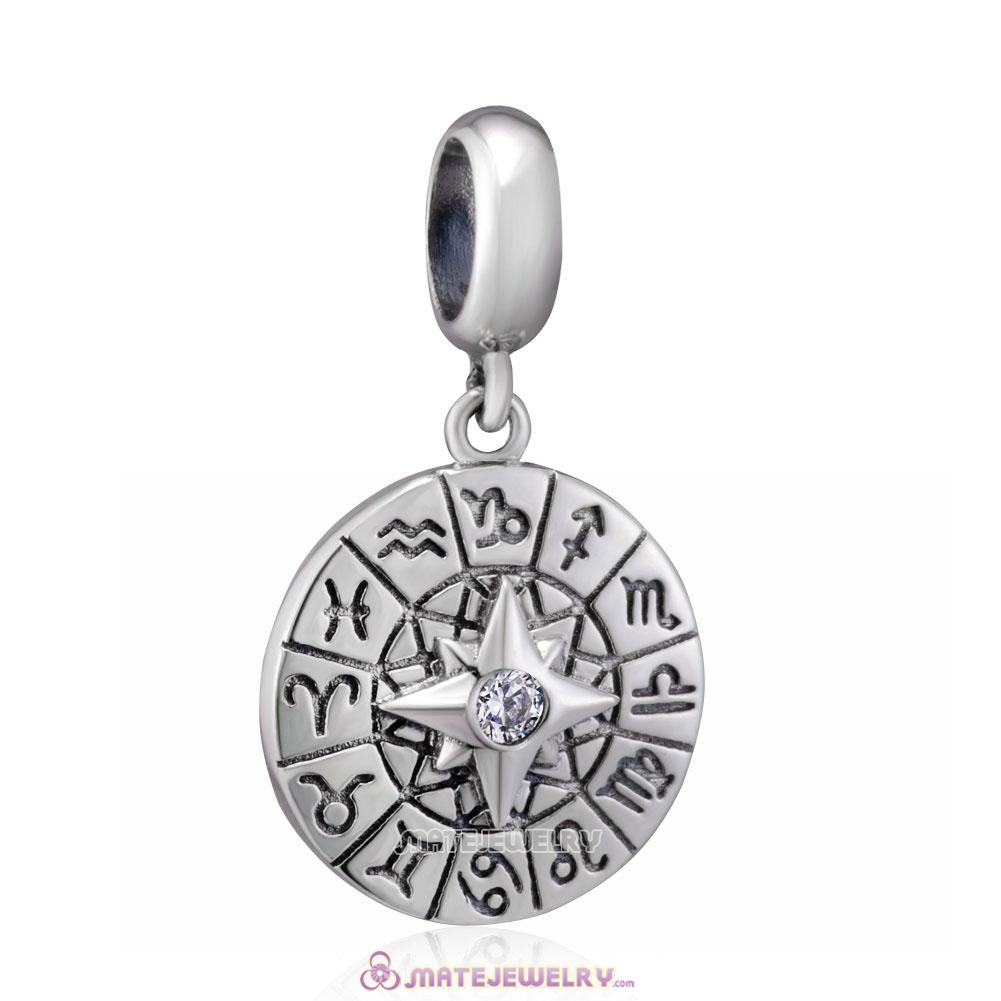 925 Sterling Silver Zodiac Compass Charms Beads