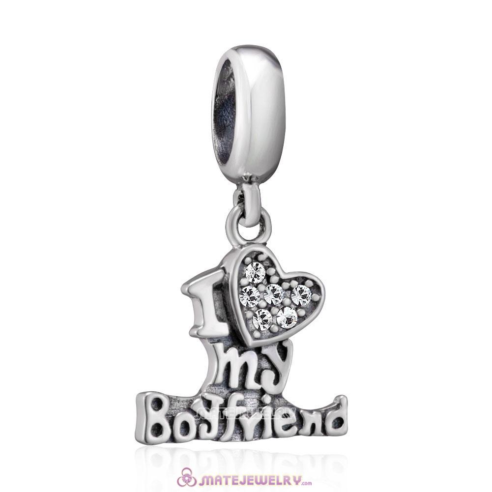 925 Sterling Silver I Love my Boyfriend Charms with Clear Crystal