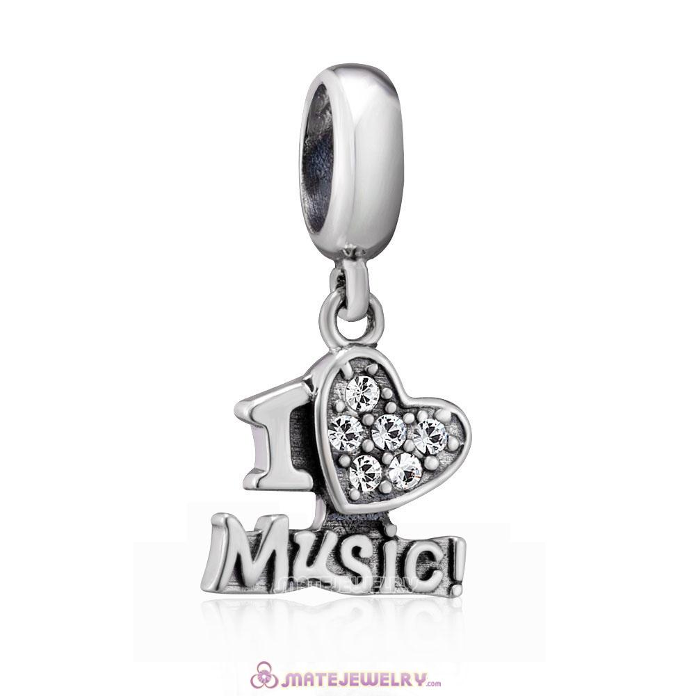925 Sterling Silver I Love my Music Charms with Clear Crystal
