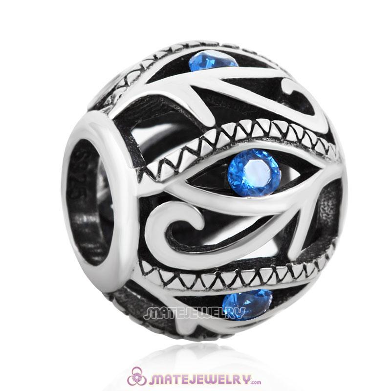 Evil Eye Charm 925 Sterling Silver Bead with Lt Sapphire Stones