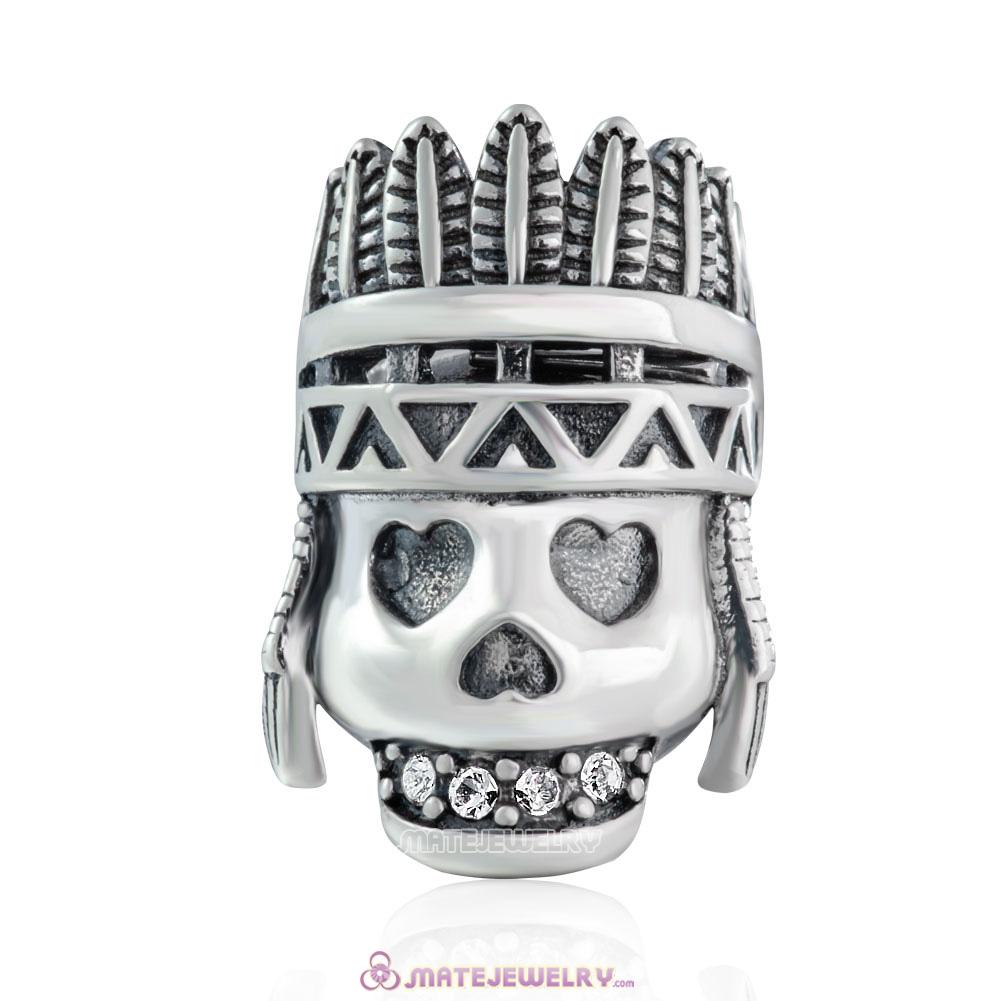 925 Sterling Silver Indian Chief Skull Charm