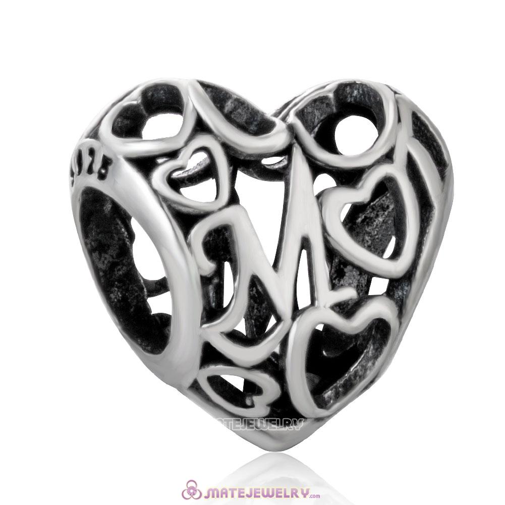 Openwork Heart Mom Charm Beads Antique Style