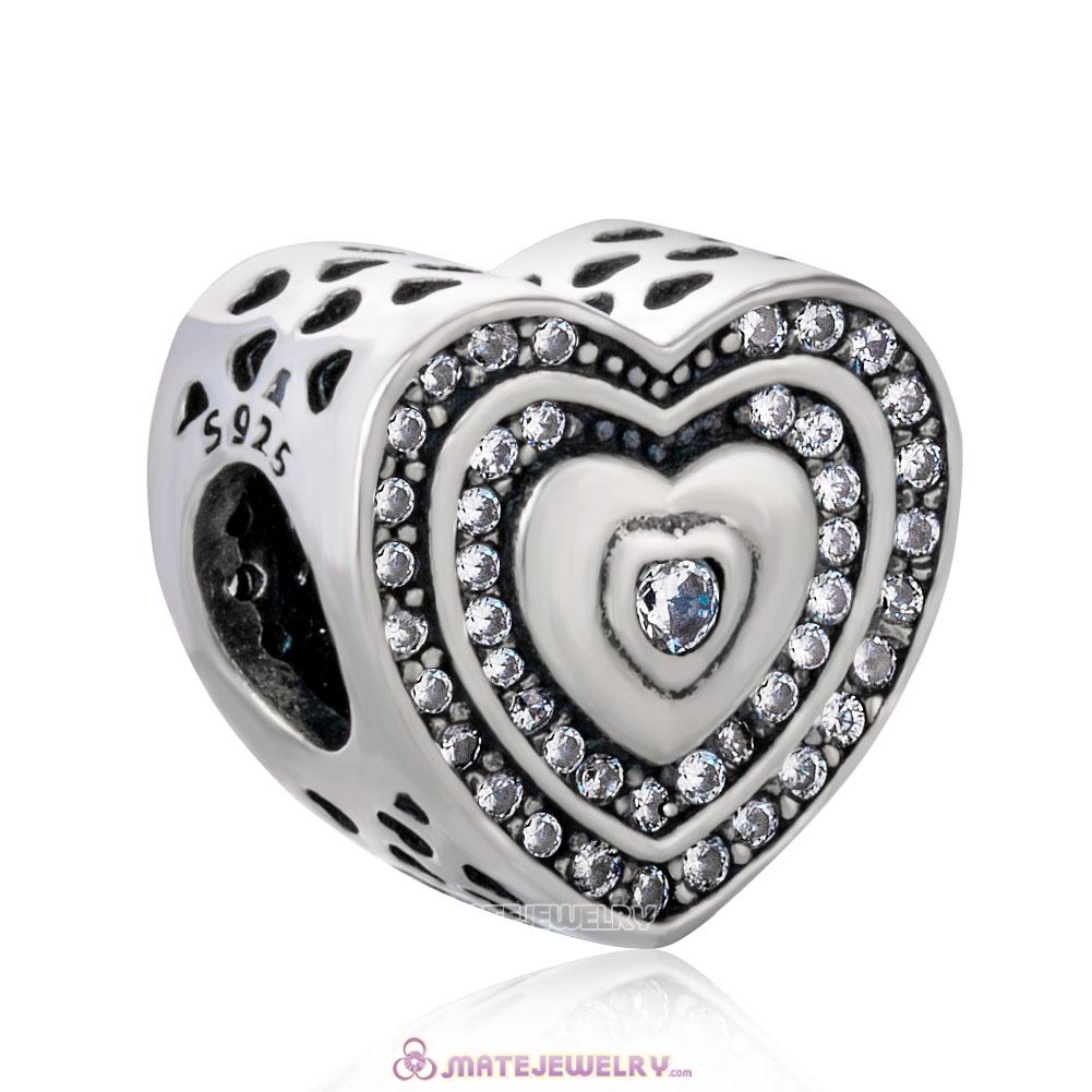 Lavish Heart Charm with White Zircon Beads