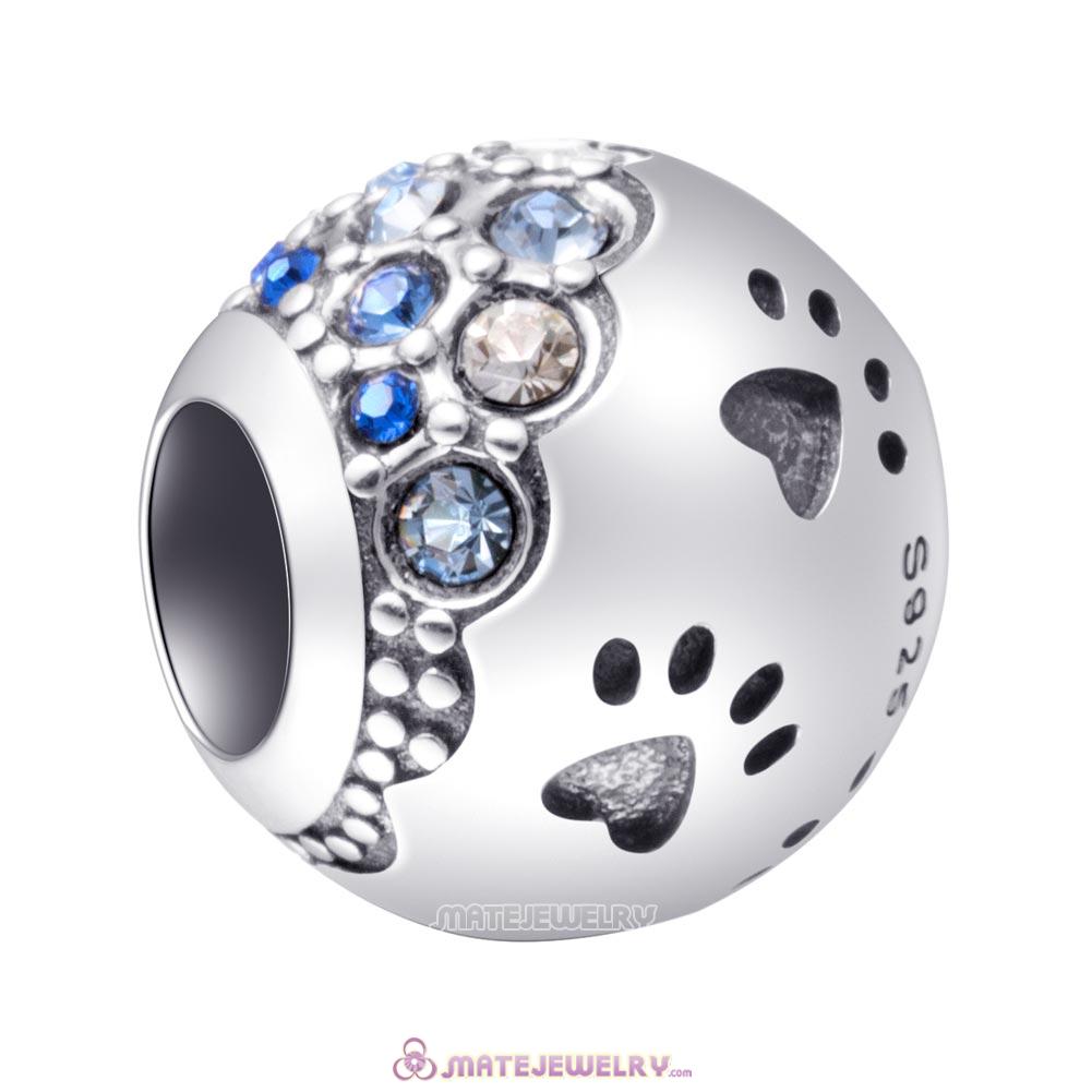 Dog Paw Print Charm with Austrian Crystal Beads