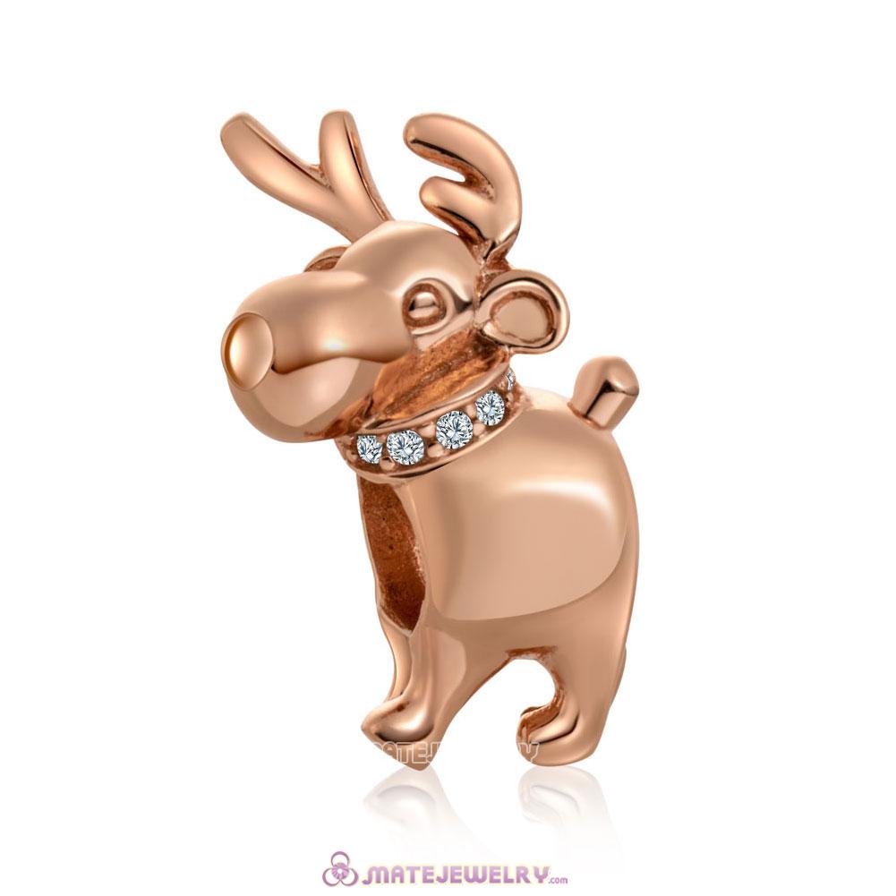 Rose Gold Happy Reindeer Charms with Stones