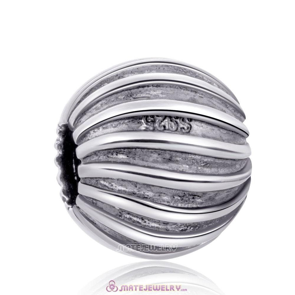 Antique Sterling Silver Striped Ball Shape Beads