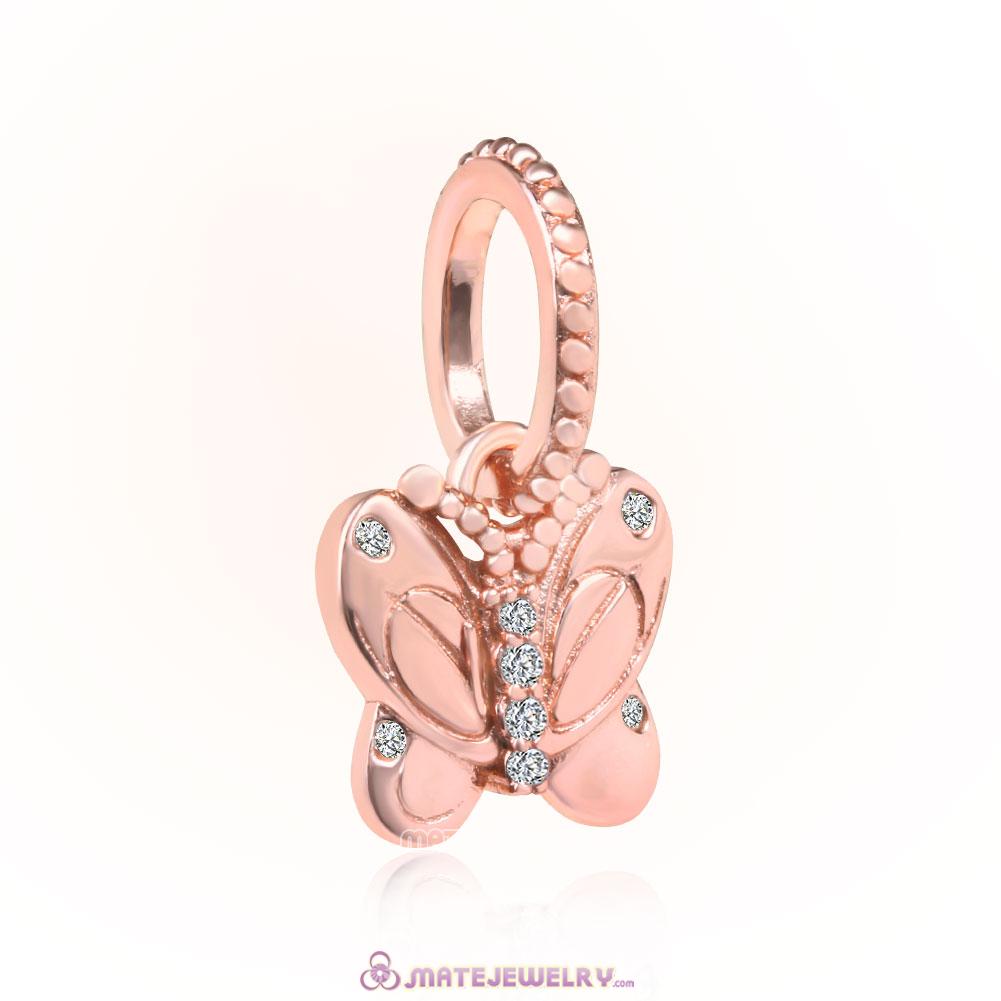 Rose Gold Decorative Butterfly Charm Clear CZ