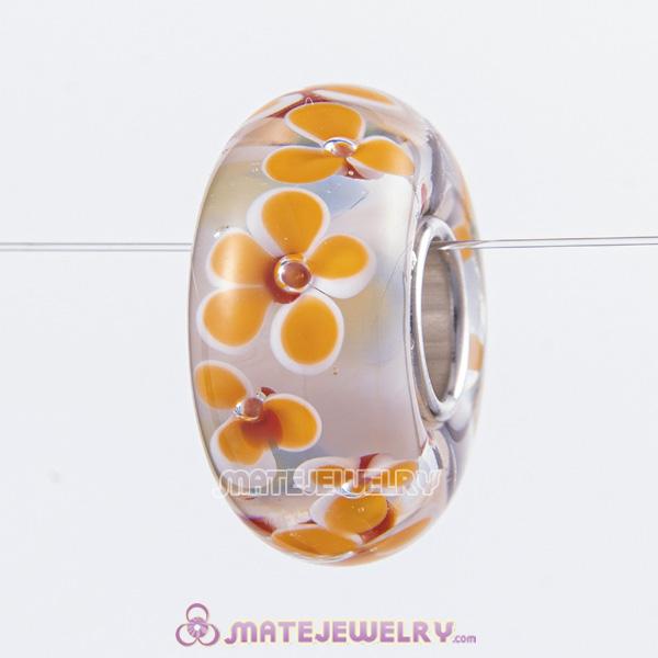 European Flower Murano Glass Beads with 925 Silver Core