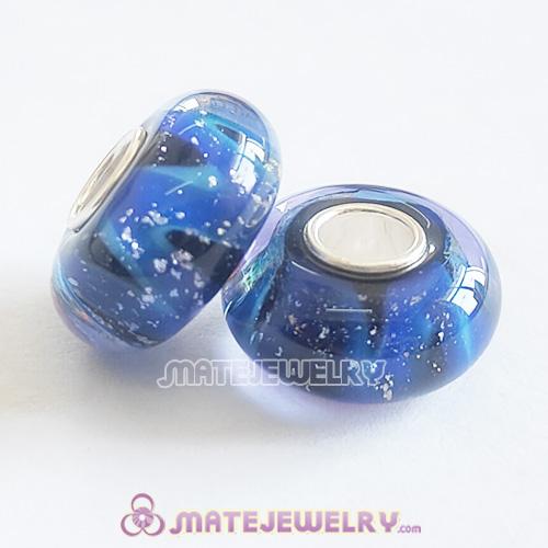 European Dark Blue Murano Glass Beads with 925 Silver Core
