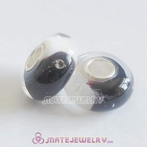 Yin Yang Murano Glass Beads with 925 Silver Core
