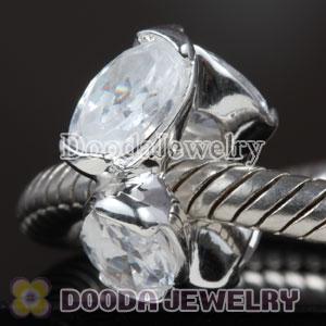 Sterling Silver White CZ Stone Charms fit European Largehole Jewelry Bracelet