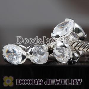 Sterling Silver White CZ Stone Charms fit European Largehole Jewelry Bracelet