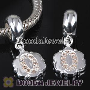 European Style Digit Charms Dangle Number 0 Bead with CZ Stone