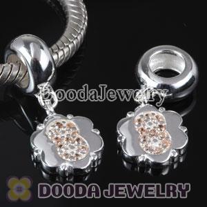 European Style Digit Charms Dangle Number 8 Bead with CZ Stone