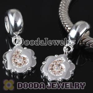 European Style Digit Charms Dangle Number 6 Bead with CZ Stone