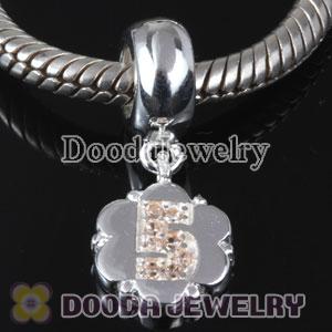 European Style Digit Charms Dangle Number 5 Bead with CZ Stone