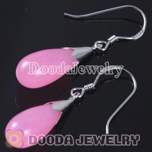 925 Sterling Silver Charm Earring Drop Pink Stone