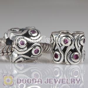 European Style Ocean Wave Red CZ Stone Charm Beads