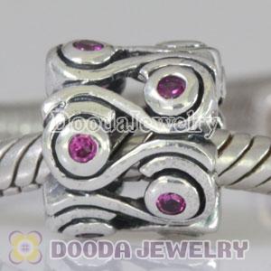 European Style Ocean Wave Red CZ Stone Charm Beads