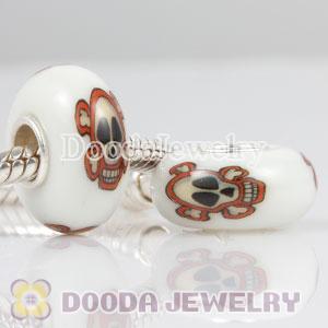 Painted Skull Crossbones Murano Glass Beads 925 Sterling Silver European Compatible