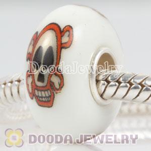 Painted Skull Crossbones Murano Glass Beads 925 Sterling Silver European Compatible