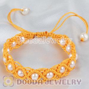Hand Knitted Adjustable Yellow handmade Inspired Bracelet with Nature Freshwater Pearl