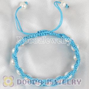 Hand Knitted Adjustable Blue handmade Inspired Bracelet with Nature Freshwater Pearl