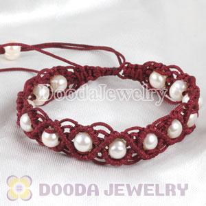 handmade Inspired Hand Knitted Adjustable Red Bracelet with Nature Freshwater Pearl