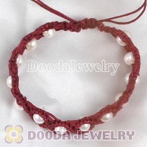 handmade Inspired Hand Knitted Adjustable Red Bracelet with Nature Freshwater Pearl